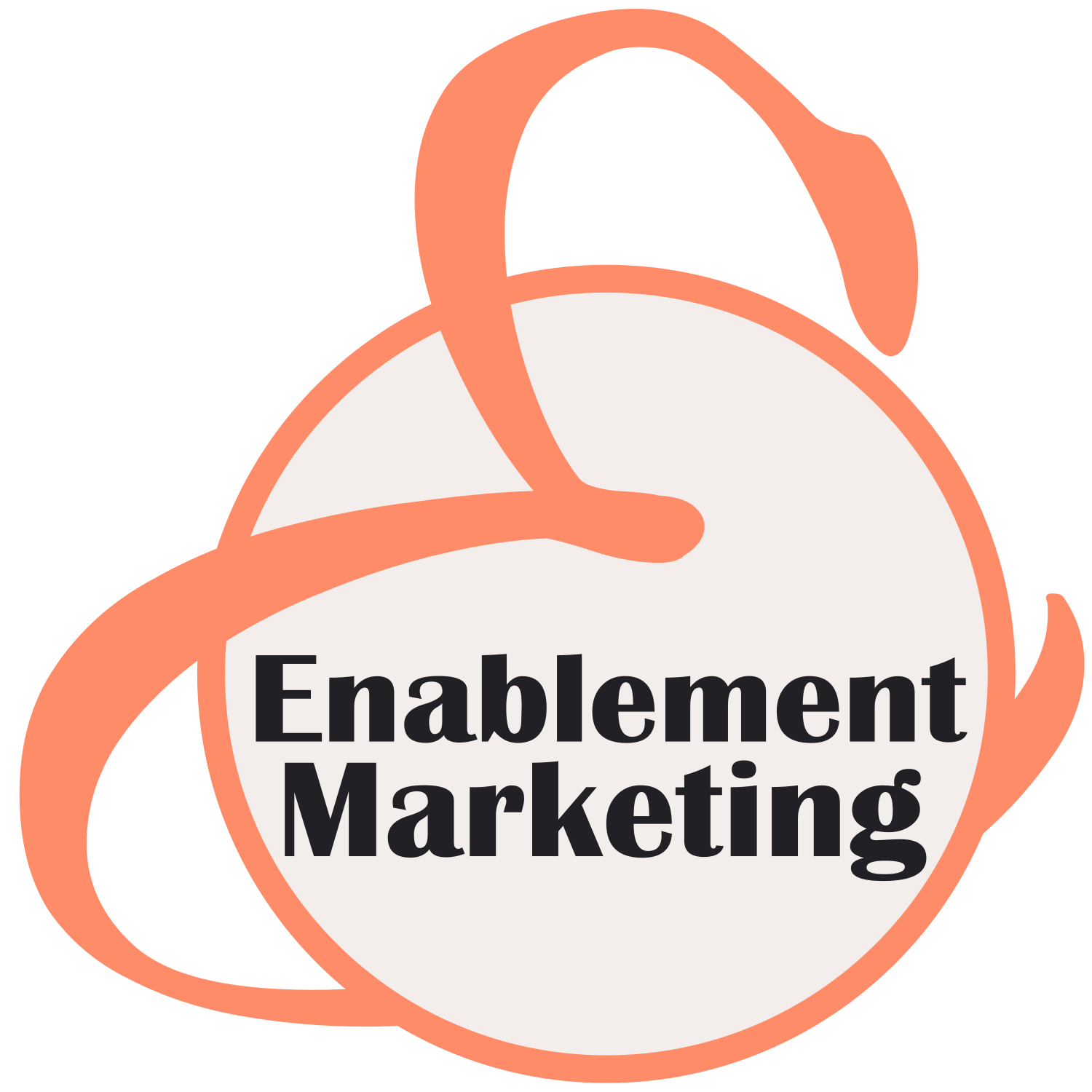 Enablement Marketing logo — orange stylized E with the company name on a dark background